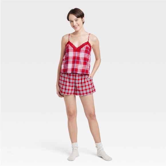 NWT Red Lace Trim Woven Pajama Tank Top Colsie- Large - Picture 2 of 8